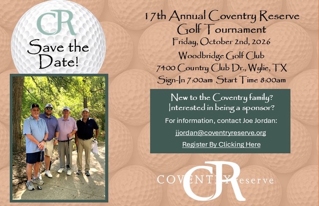 Flyer for Coventry Reserve's Golf Tournament October 2026.